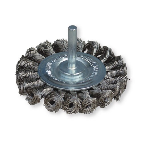 Brosse rotative fils inox torsadés Ø 75mm tige de 6mm